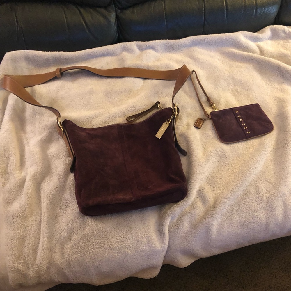 Coach Maroon Suede Cross Body Bag